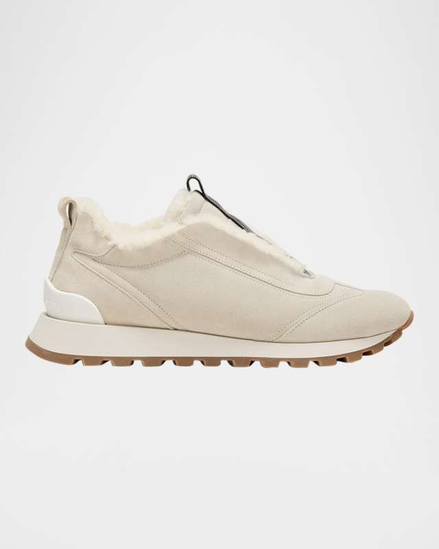 Suede Shearling Monili Slip-on Sneakers